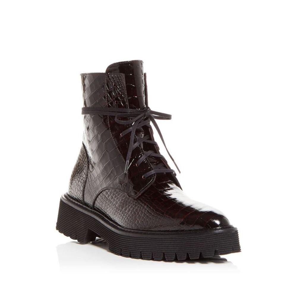 FREDA SALVADOR Womens Burgundy Croc 1" Platforms Emi Almond Combat Boots 5